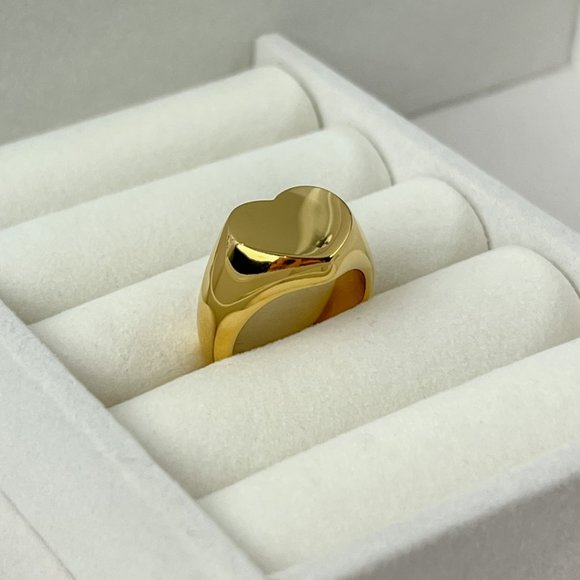 Gold Plated Chunky Heart Ring Statement Ring For Women Size 7 - Picture 6 of 11